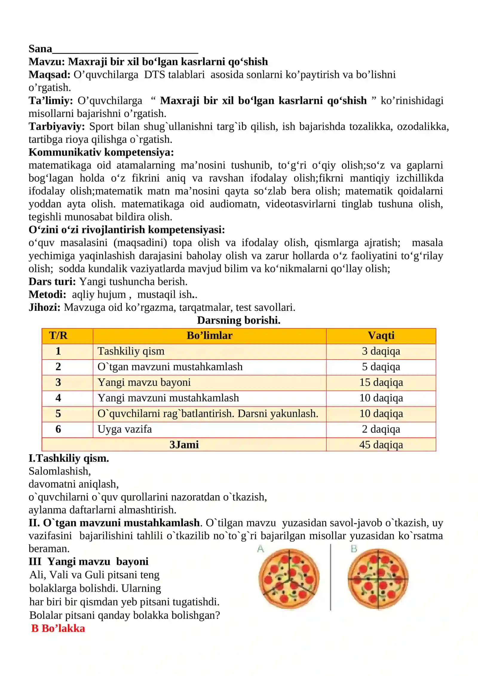 3-sinf Matematika Maxraji bir xil bo'lgan kasrlarni qo'shish dars ishlanma 2