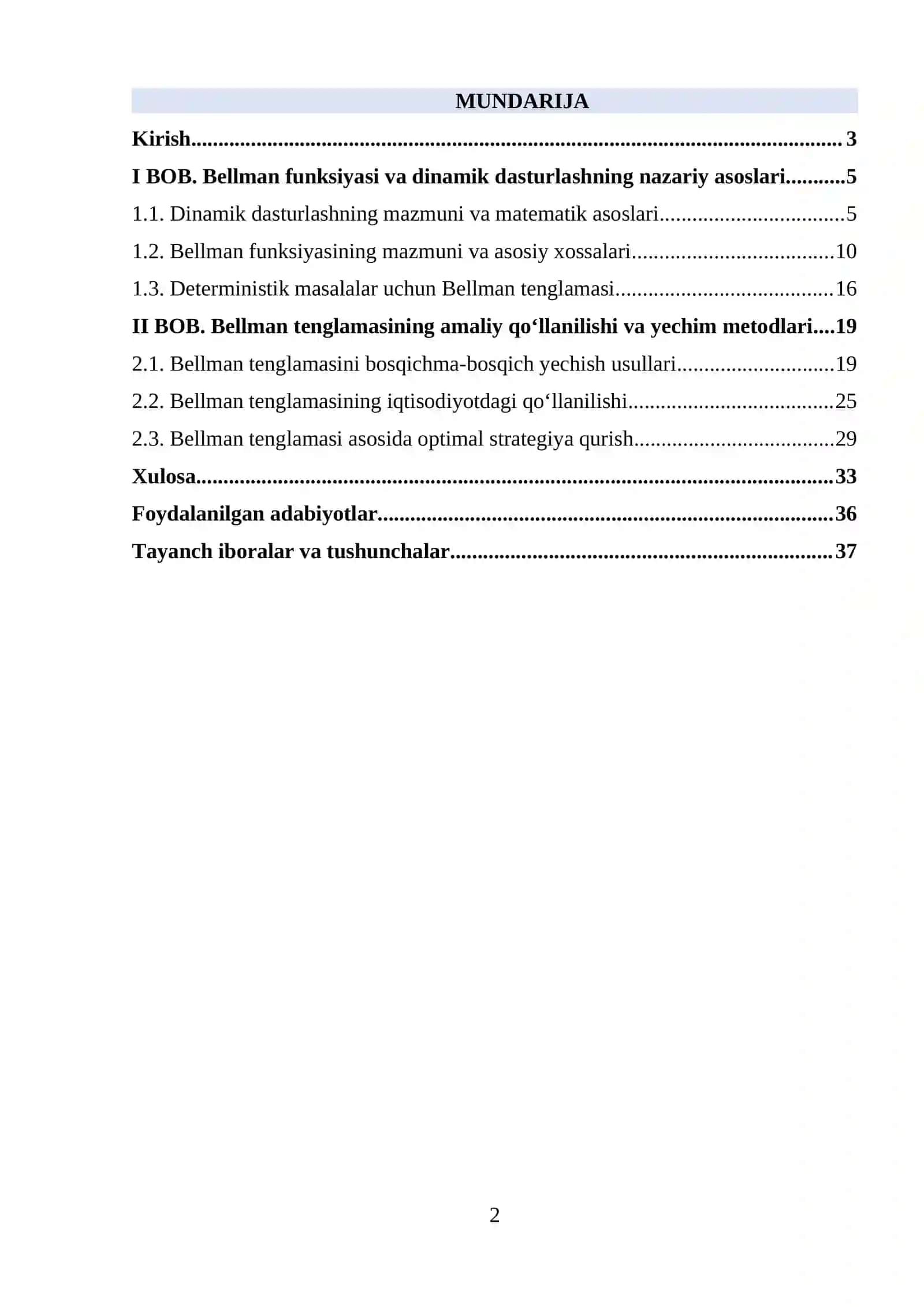 Bellman funksiyasi va tenglamasi 2