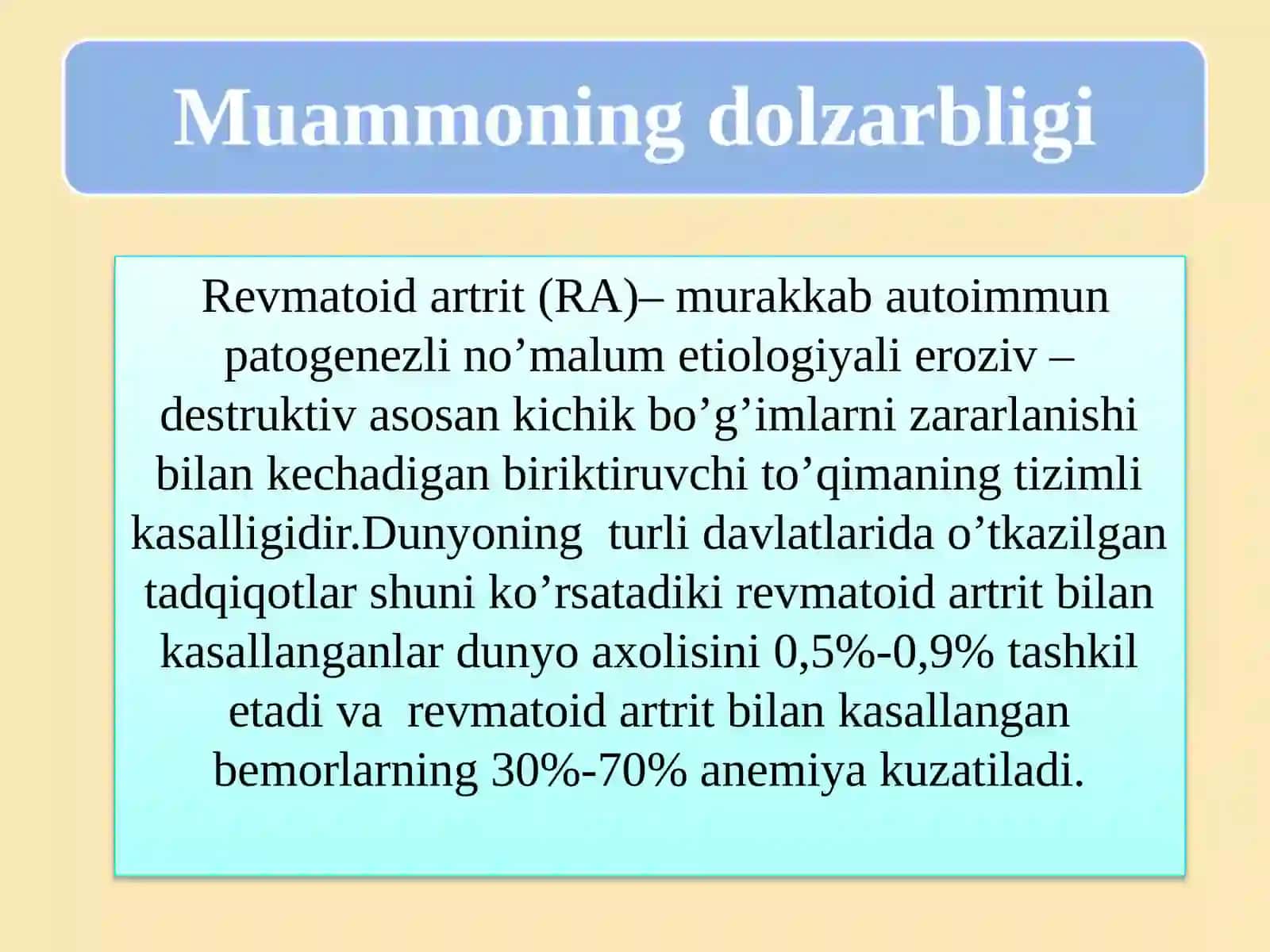 Revmatoidartritda anemiya va unga bazis davoning ta'siri 2