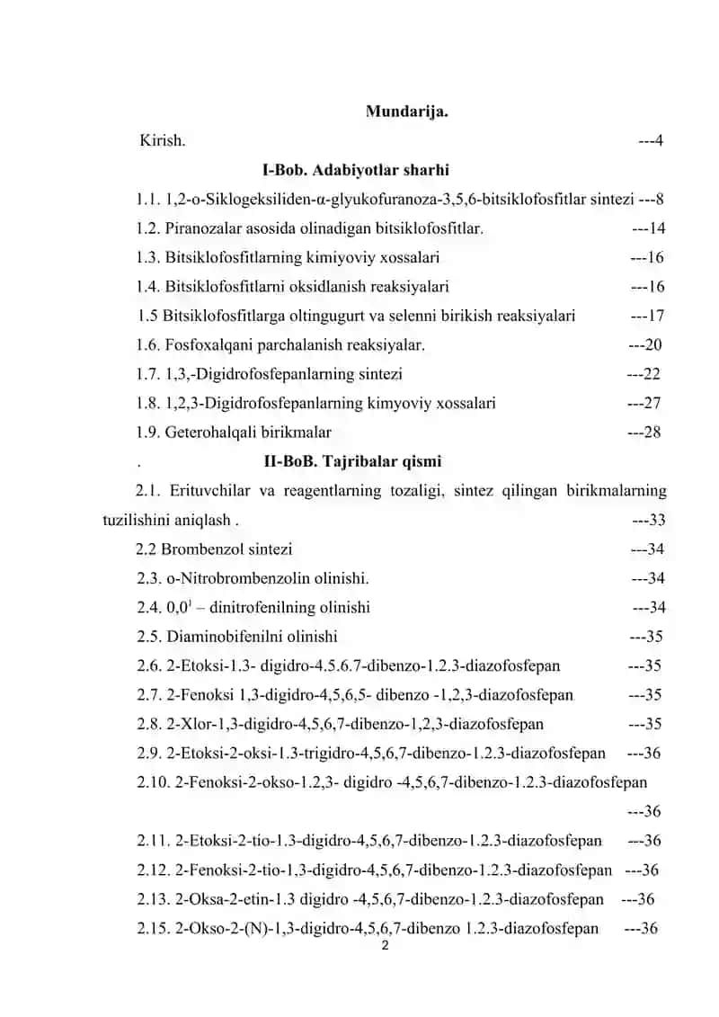2-Xlor-4,7-dibenzo-1,2,3-diazofosfepanni olish va xossalarini o’rganish 2