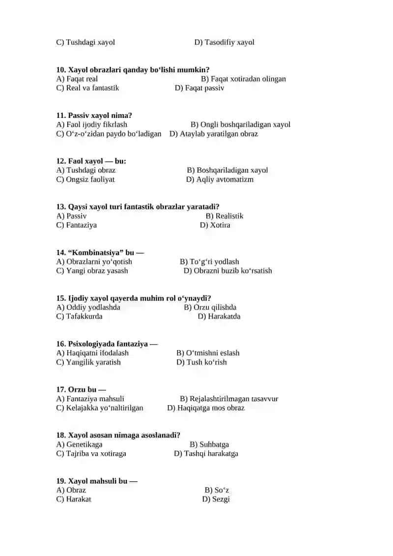 Psixologiya mustaqil ish test 2