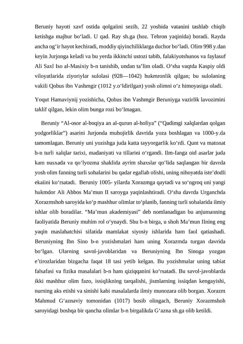 Beruniyning adabiyotga oid faoliyatini o’rganish 2