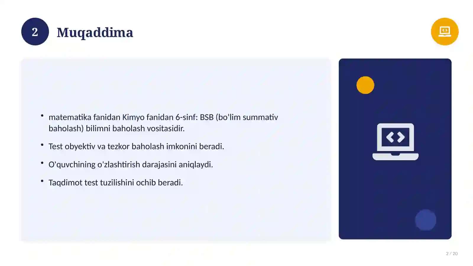 Kimyo fanidan 6-sinf: BSB (bo'lim summativ baholash) 2