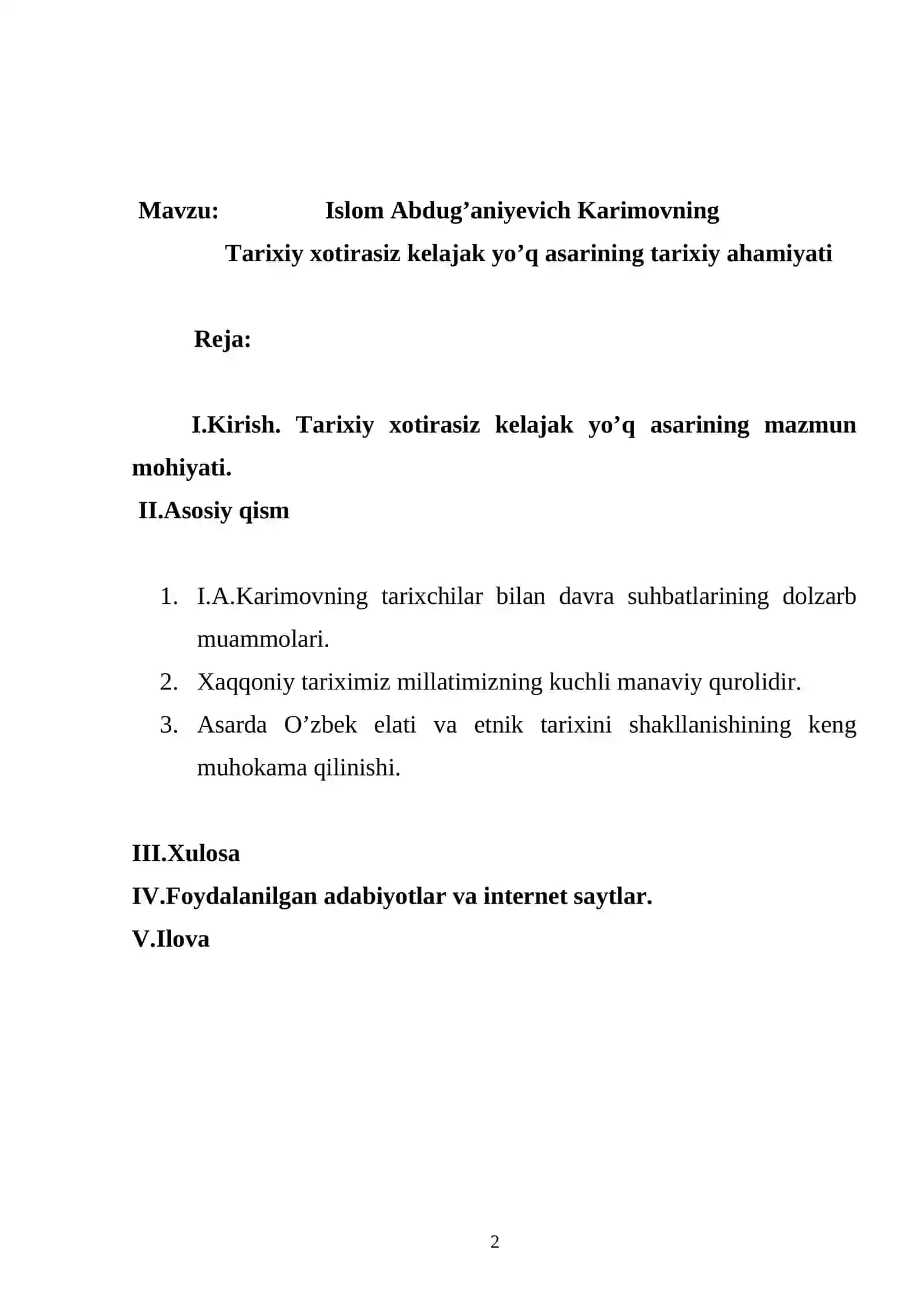 Islom Abdug’aniyevich Karimovning Tarixiy xotirasiz kelajak yo’q asarining tarixiy ahamiyati 2