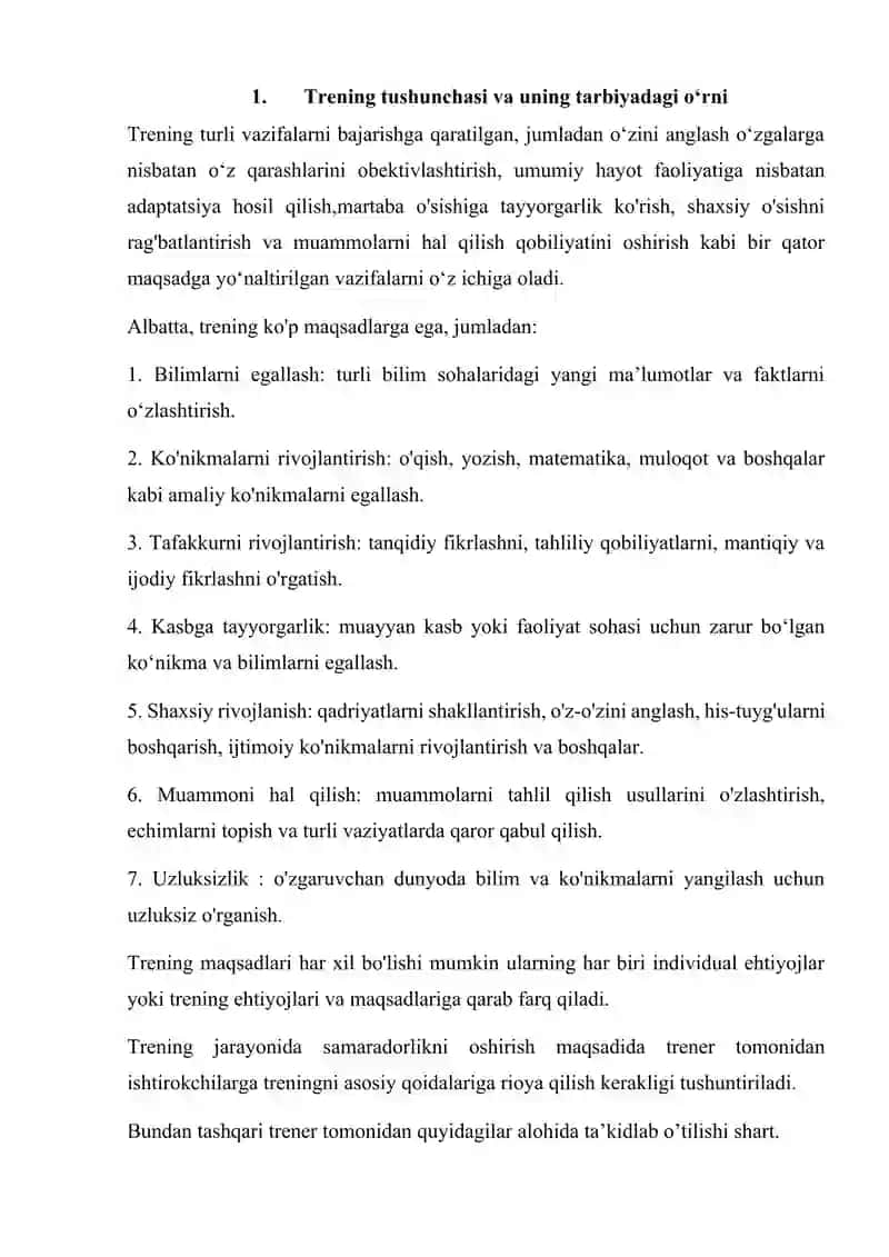 Tarbiyada trening samaradorligini baholash 2
