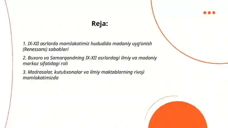 IX-XII asrlarda mamlakatimiz hududdida roy bergan ma’daniy uygonish (Renessans) 2