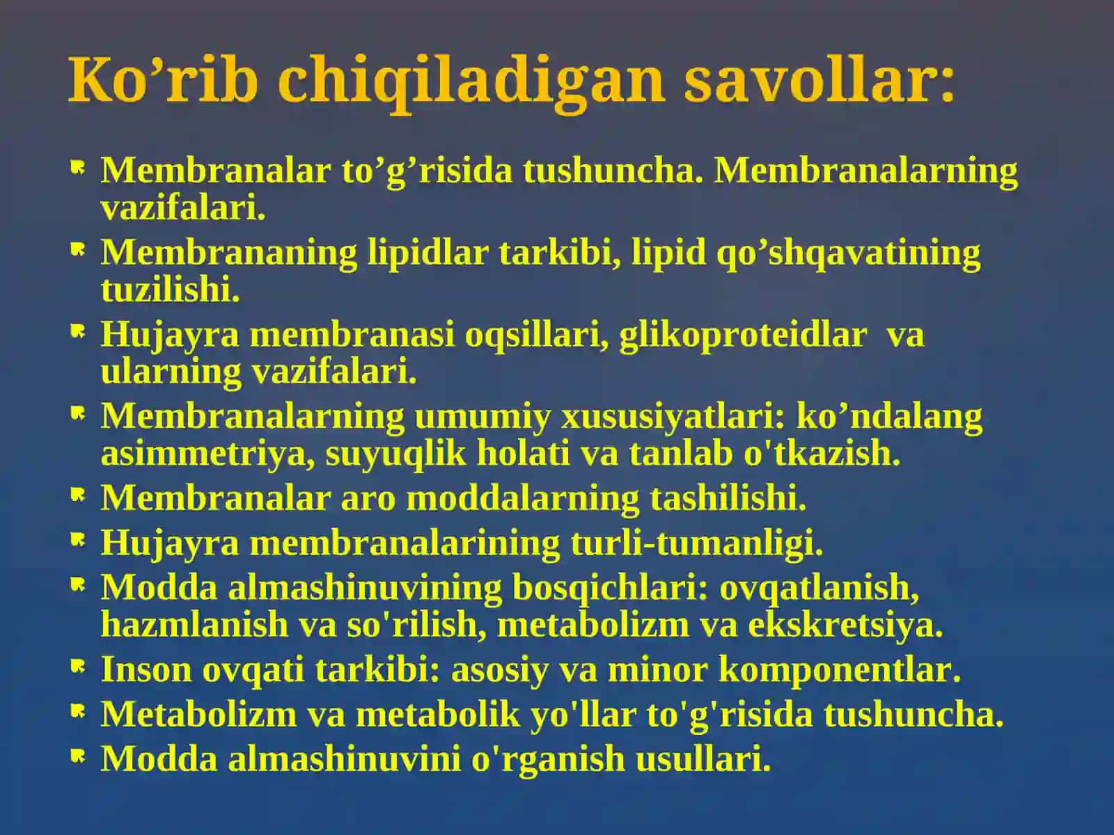 Hujаyrа mеmbrаnаlаrining tuzilishi, mоddаlаr аlmаshinuvigа kirish 2