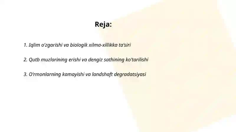 Ekologik muammolar. Iqlim o'zgarishining tabiatga ta'siri 2