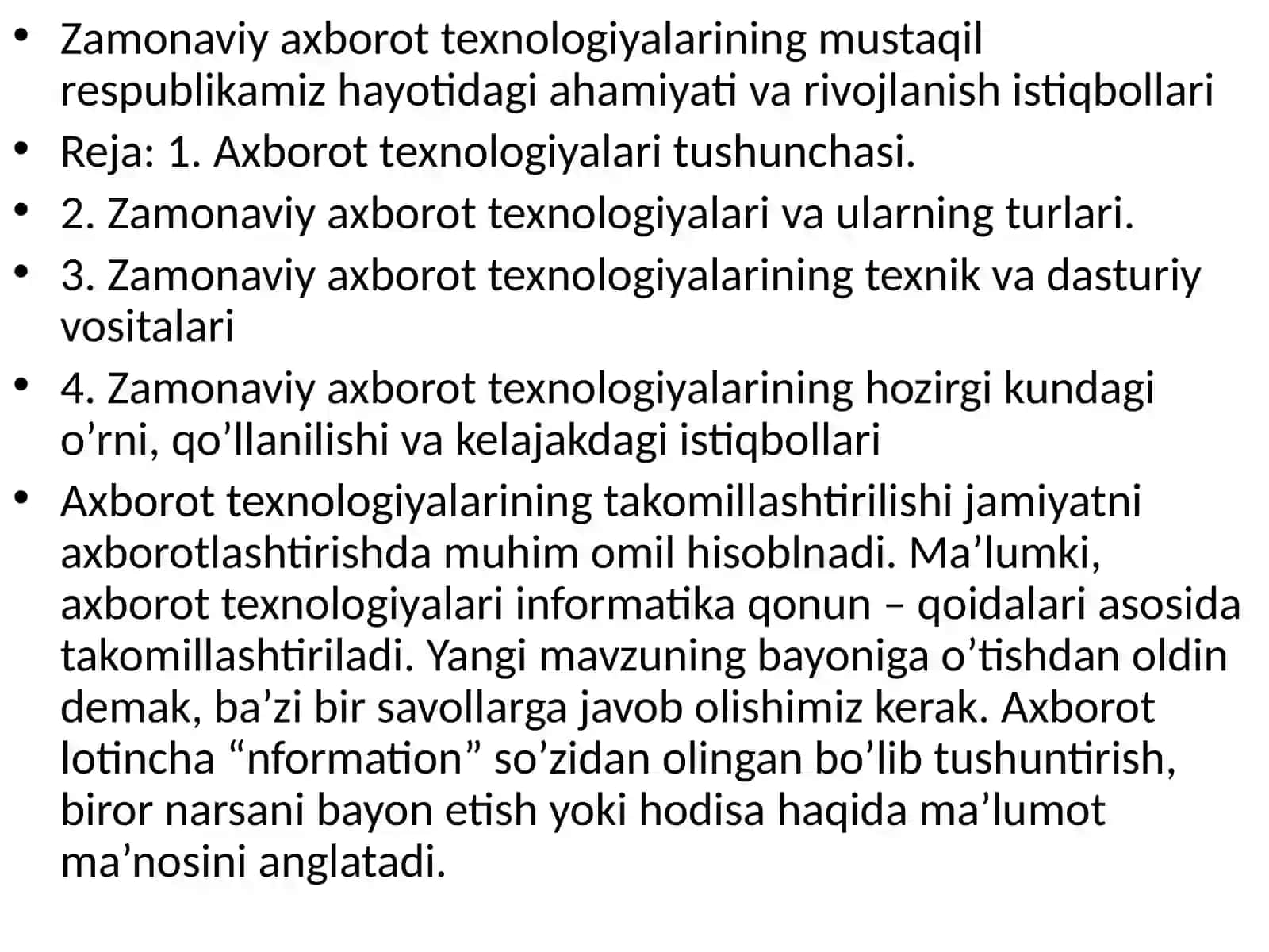Zamonaviy axborot texnologiyalarining mustaqil respublikamiz hayotidagi ahamiyati va rivojlanish istiqbollari 2