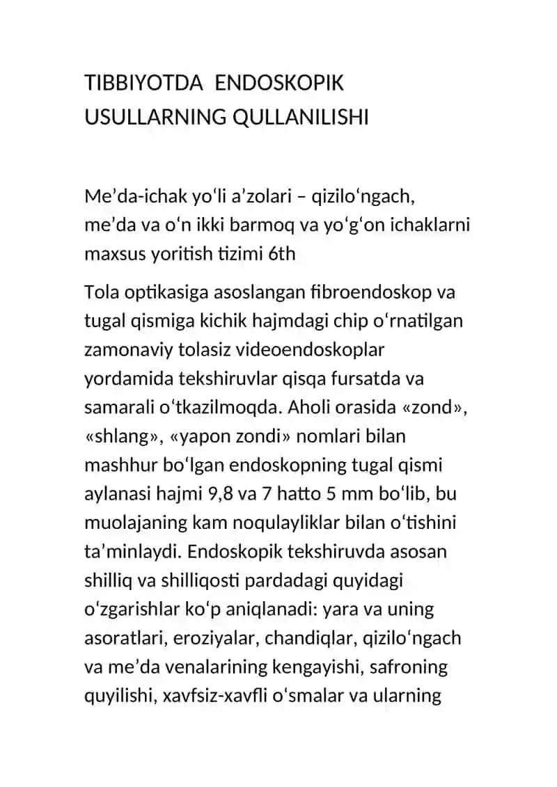 TIBBIYOTDA ENDOSKOPIK USULLARNING QULLANILISHI 2