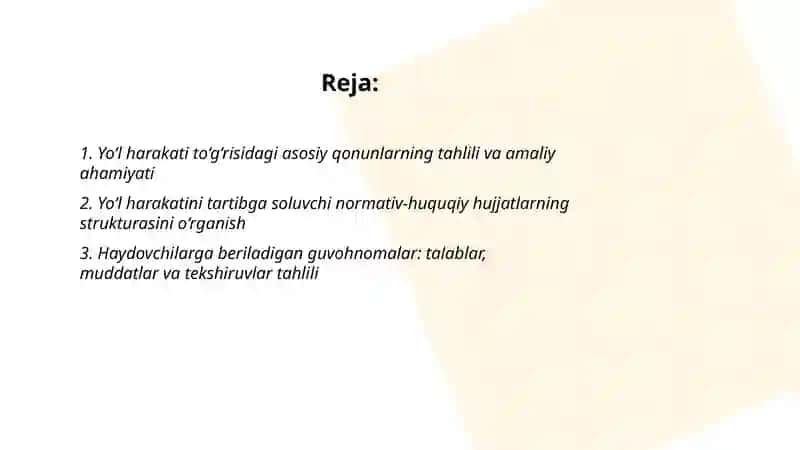 Yo‘l Harakatini Tartibga Soluvchi Qonun va Qarorlar Tahlili 2