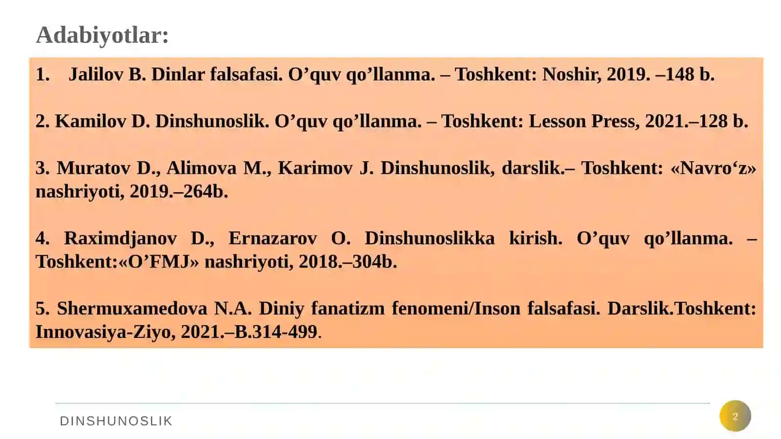 Dinshunoslik.O’quvqo’llanma 2