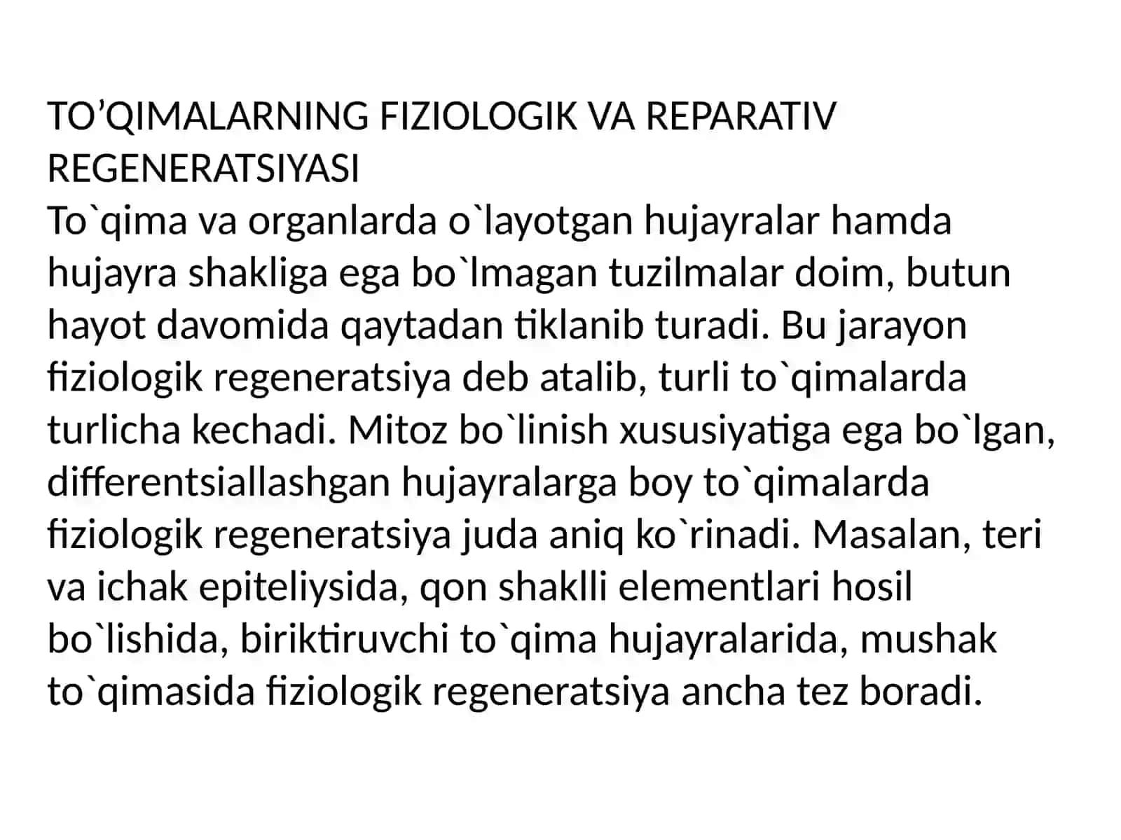 To'qimalarning fiziologik va reperativ regeneratsiyasi 2