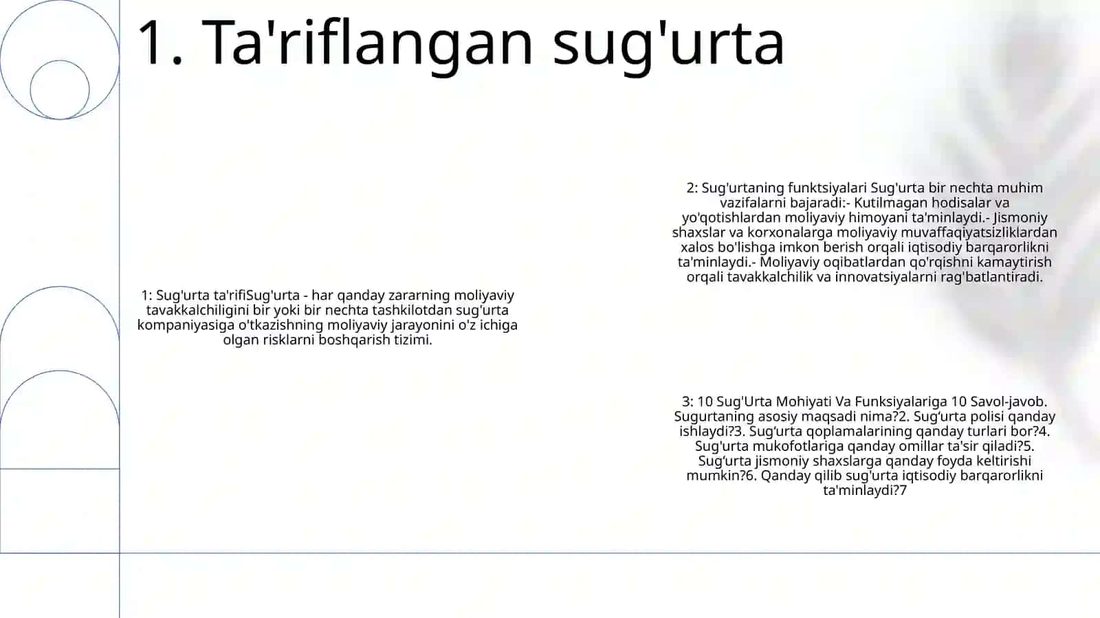 Sug'Urta Mohiyati Va Funksiyalariga 10 Ta Savol Javoblari Bilan 2