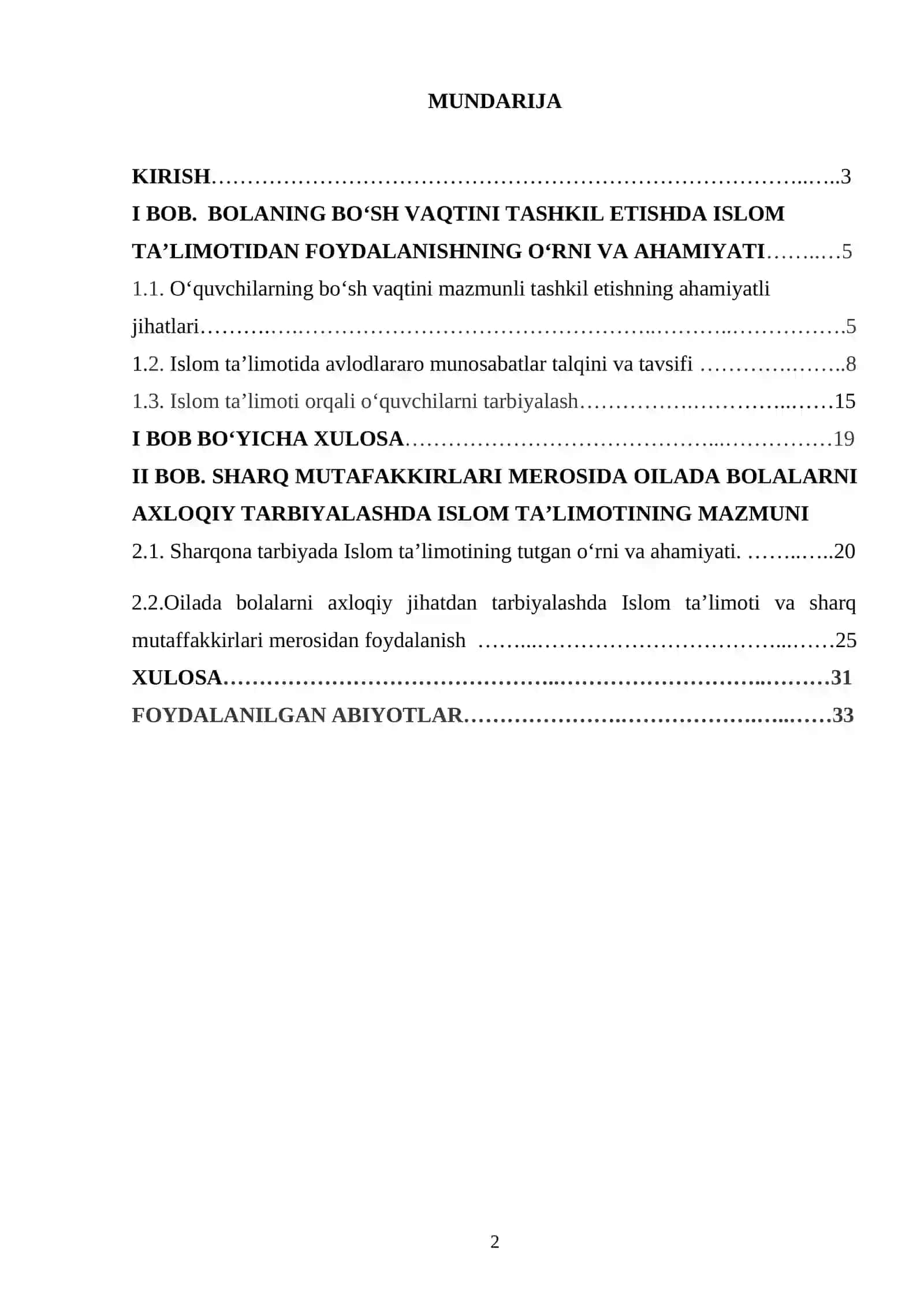 BOLANING BO‘SH VAQTINI TASHKIL ETISHDA ISLOM TA’LIMOTIDAN FOYDALANISH 2