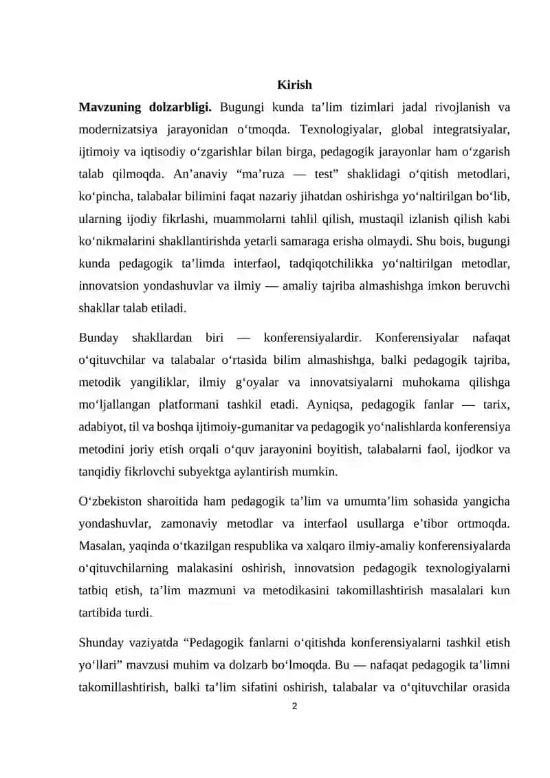 PEDAGOGIK FANLARNI O‘QITISHDA KONFRENSIYALARNI TASHKIL ETISH YO‘LLARI 2