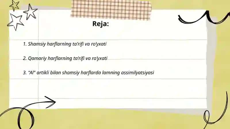 Shamsiy va Qamariy harflarning o'ziga xos xususiyati 2