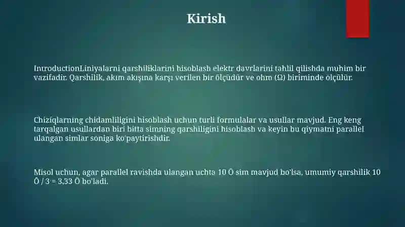 Chiziqlarning chidamliligini hisoblash 2