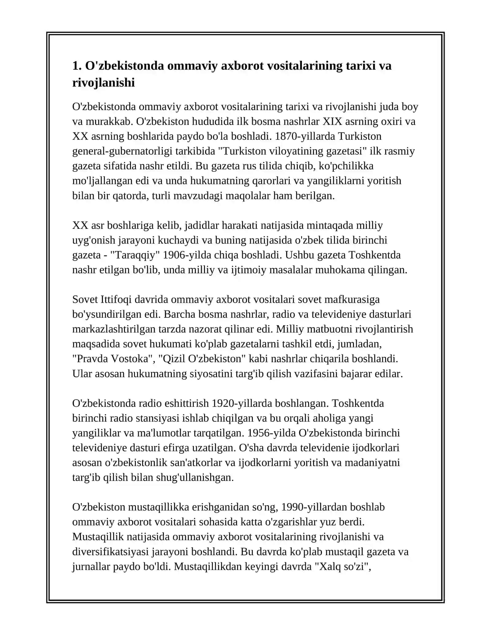 O'ZBEKISTONDA OMMAVIY AXBOROT VOSITALARINING FAOLIYATI 2