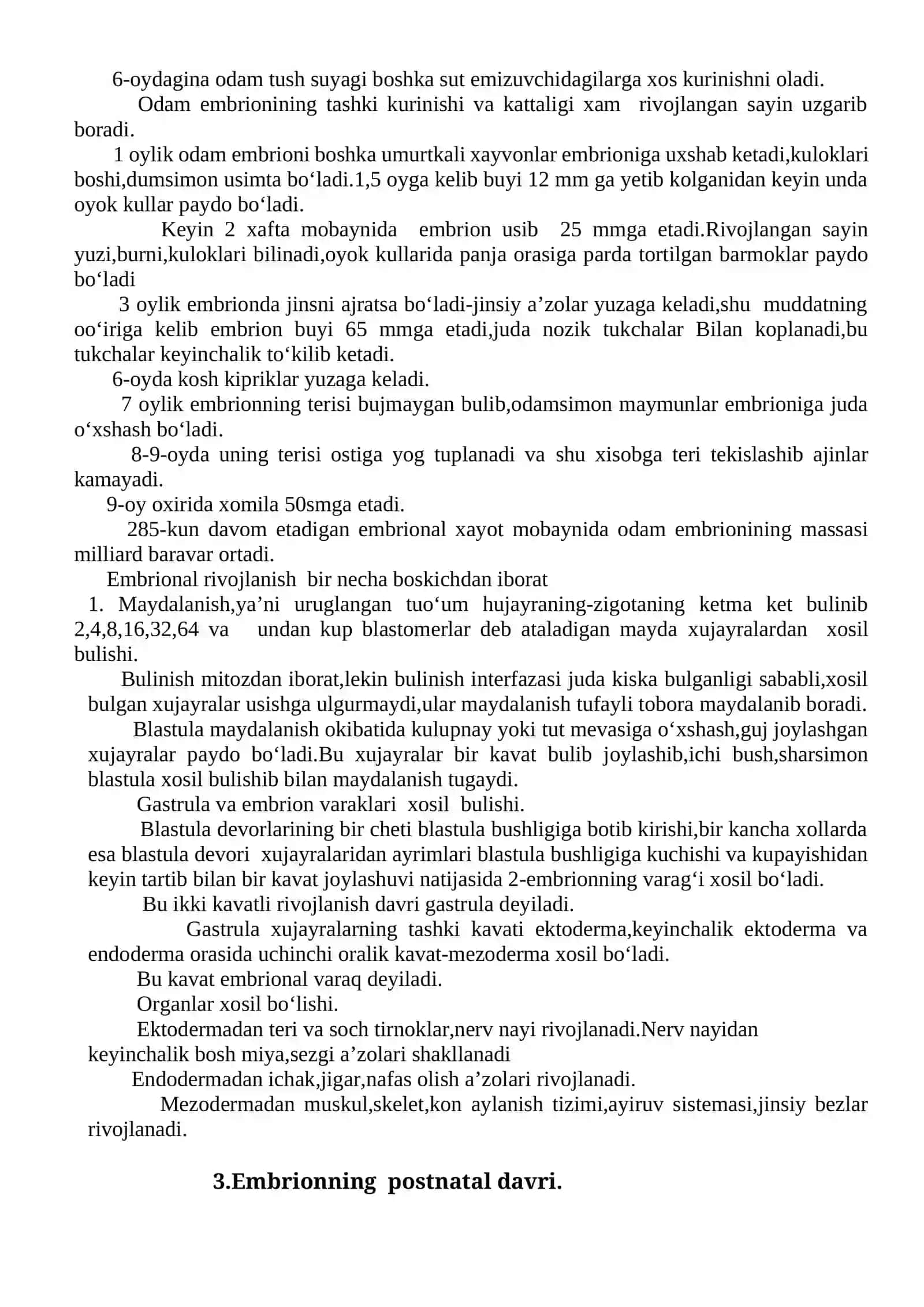 Embrionning taraqqiy etishi. Embrionning prenatal davri 2