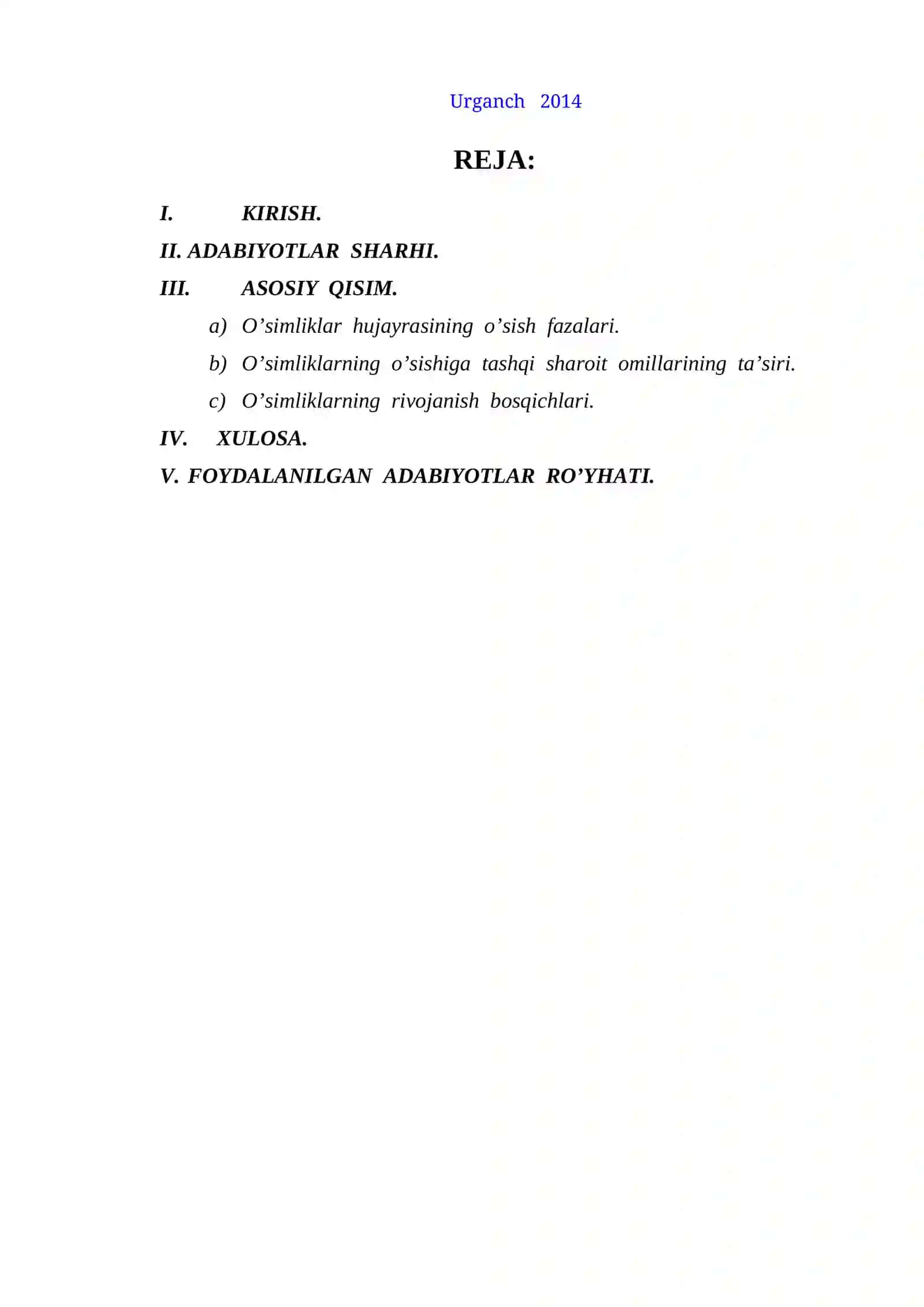 O’simliklarning Ontagenezi Fazalari kurs ishi 2