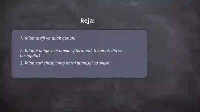 Talab va taklif nazariyasi. Bozor muvozanati 2