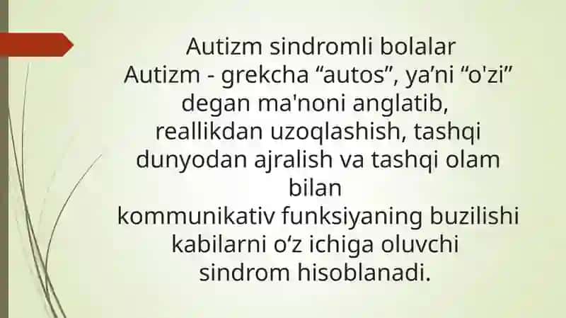 Turli darajadagi intelektual yetishmoqvchiligi bo’lgan bolalar, autistik spektr buzilishlariga ega  bolalar  uchun  inklyuziv ta’lim strategiyalari va ularni amalga oshirish shart sharoitlari. 2
