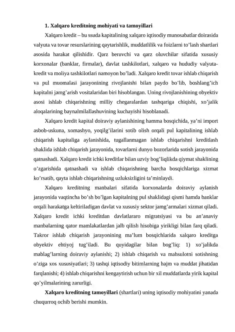 Xalqaro kredit va unga ta’sir qiluvchi omillar tasnifi 2