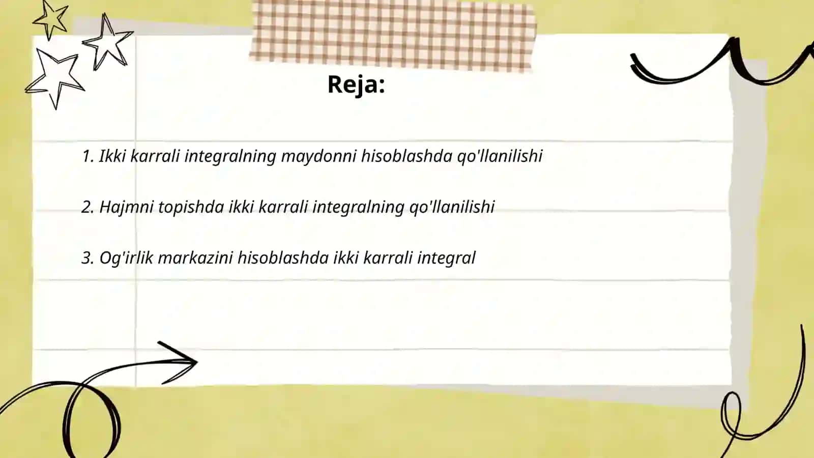 Ikki karrali integralning ba'zi tadbiqlariga doir misollar 2