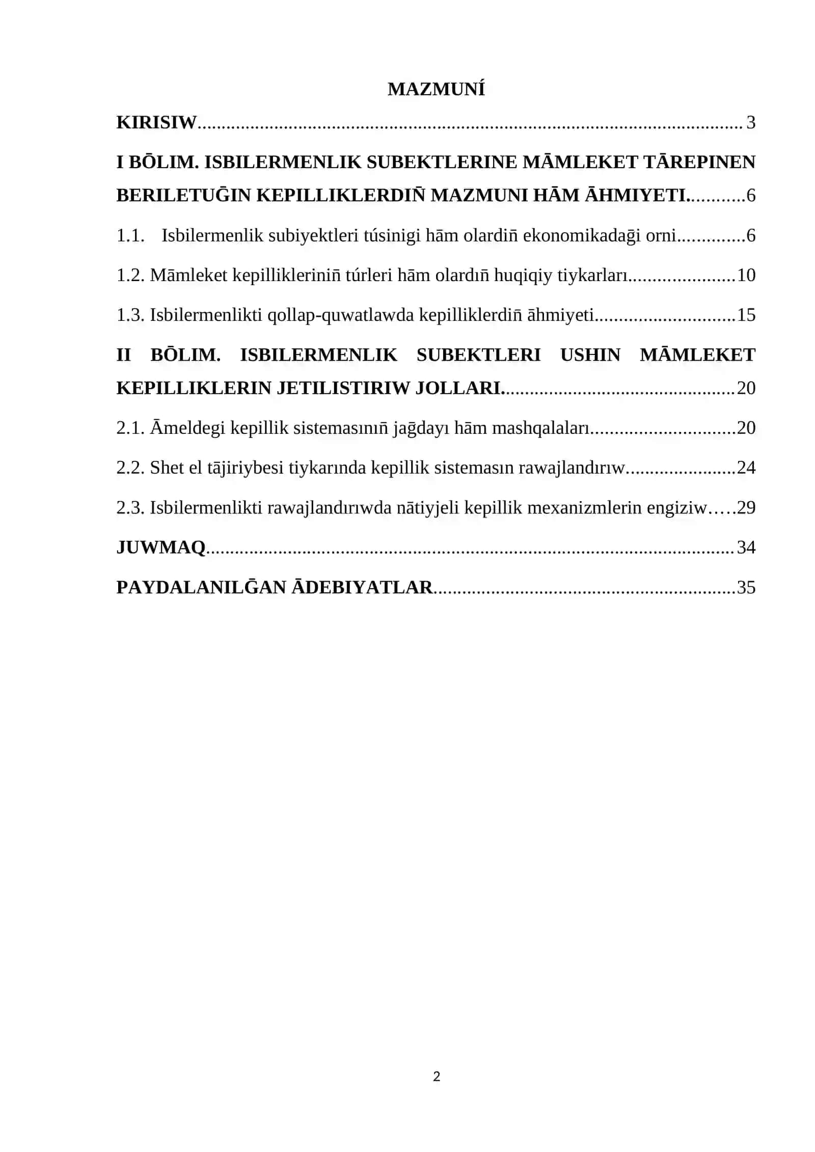 Isbilermenlik subektleri ushın mámleket kepillikleriniń áhmiyeti 2