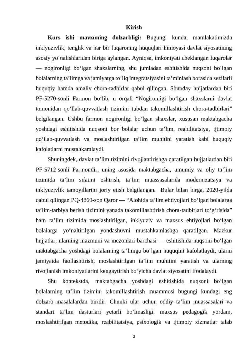 Maktabgacha yoshdagi eshitishida nuqsoni bo‘lgan shaxslarning ta’lim tizimini takomillashtirish 2