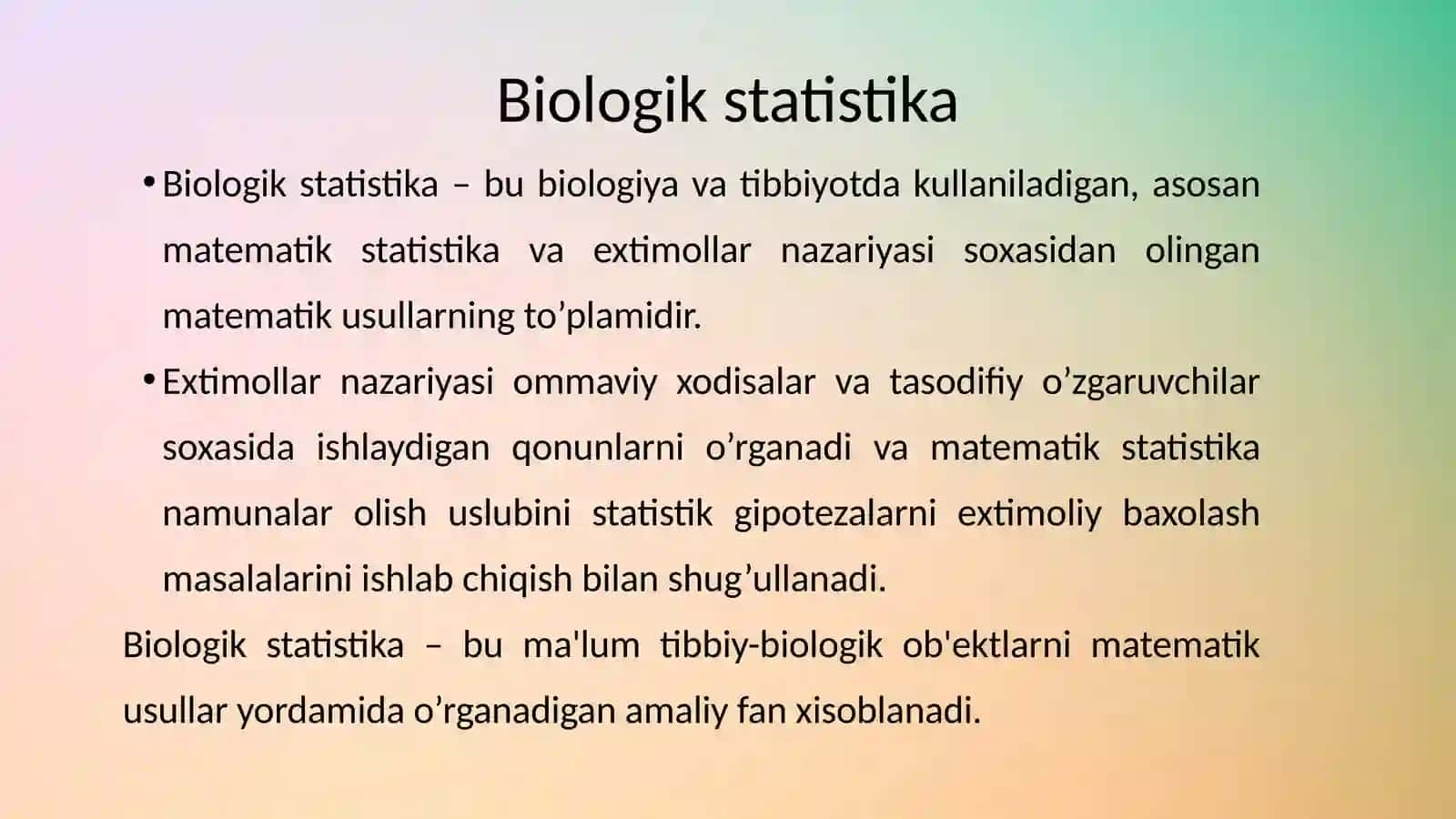 Microsoft Excel dasturida sonli ma’lumotlarni qayta ishlash texnologiyasi. Tibbiyot ma’lumotlarini komputer yordamida analiz qilish 2