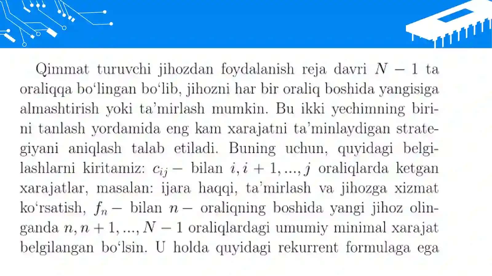 Jihozlarni almashtirish va ta’mirlash modeli 2