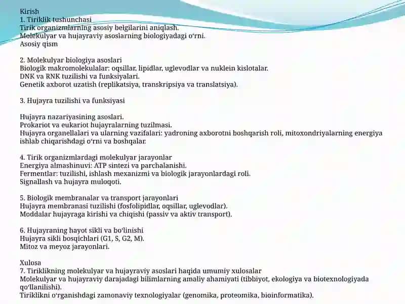Tiriklikning molekulyar va hujayraviyasoslari 2