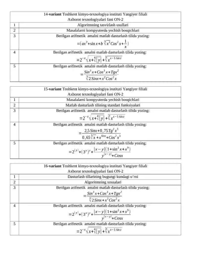 AXBOROT TEXNOLOGIYALARI FANIDAN 2-ORALIQ NAZORAT SAVOLLARI 2