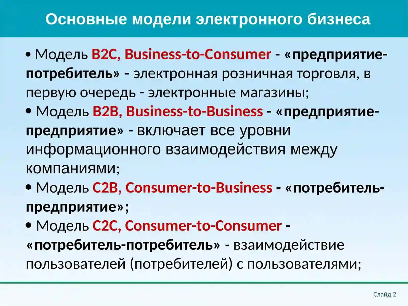 Основные модели электронного бизнеса 2
