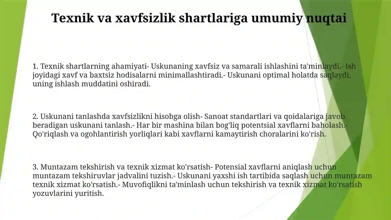 Ishlab Chiqarishda Texnika Va Xavfsizlik Sharoitini Yaratish 2