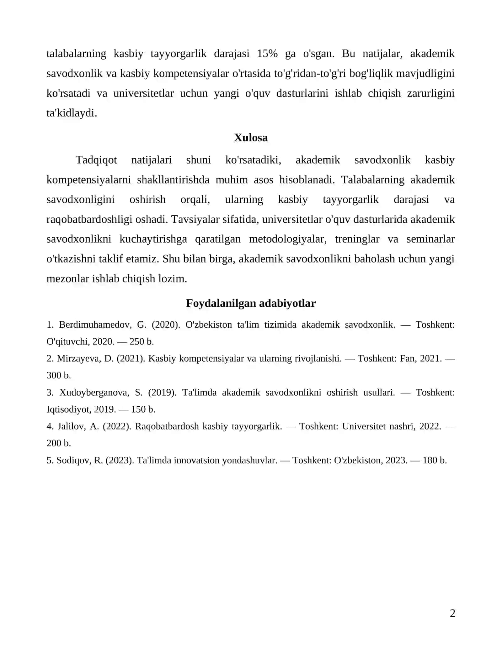 Akademik savodxonlik kasbiy kompetensiyalarni shakilantirish asosi sifatida 2