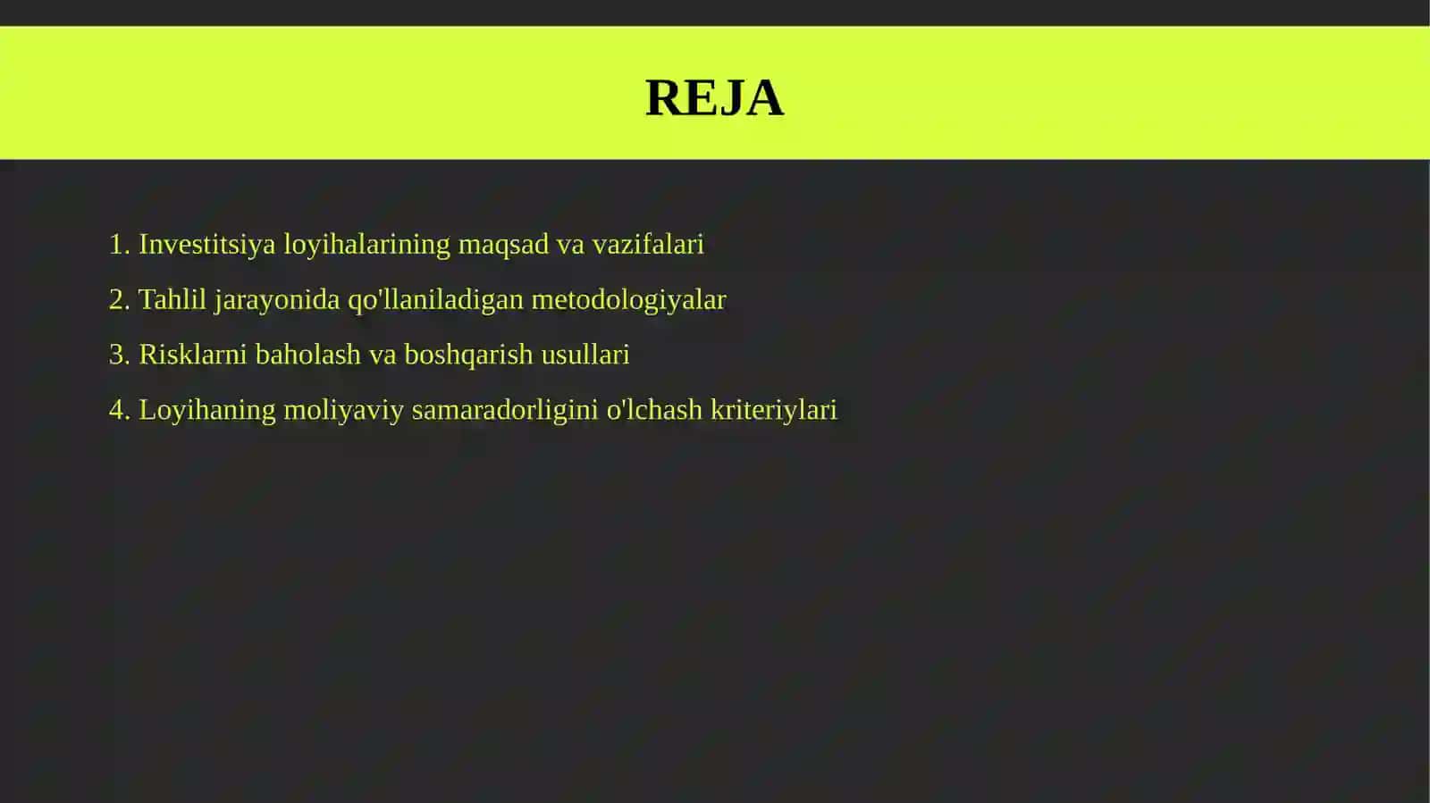 Investitision loyiha tahlilining mohiyati haqida 2