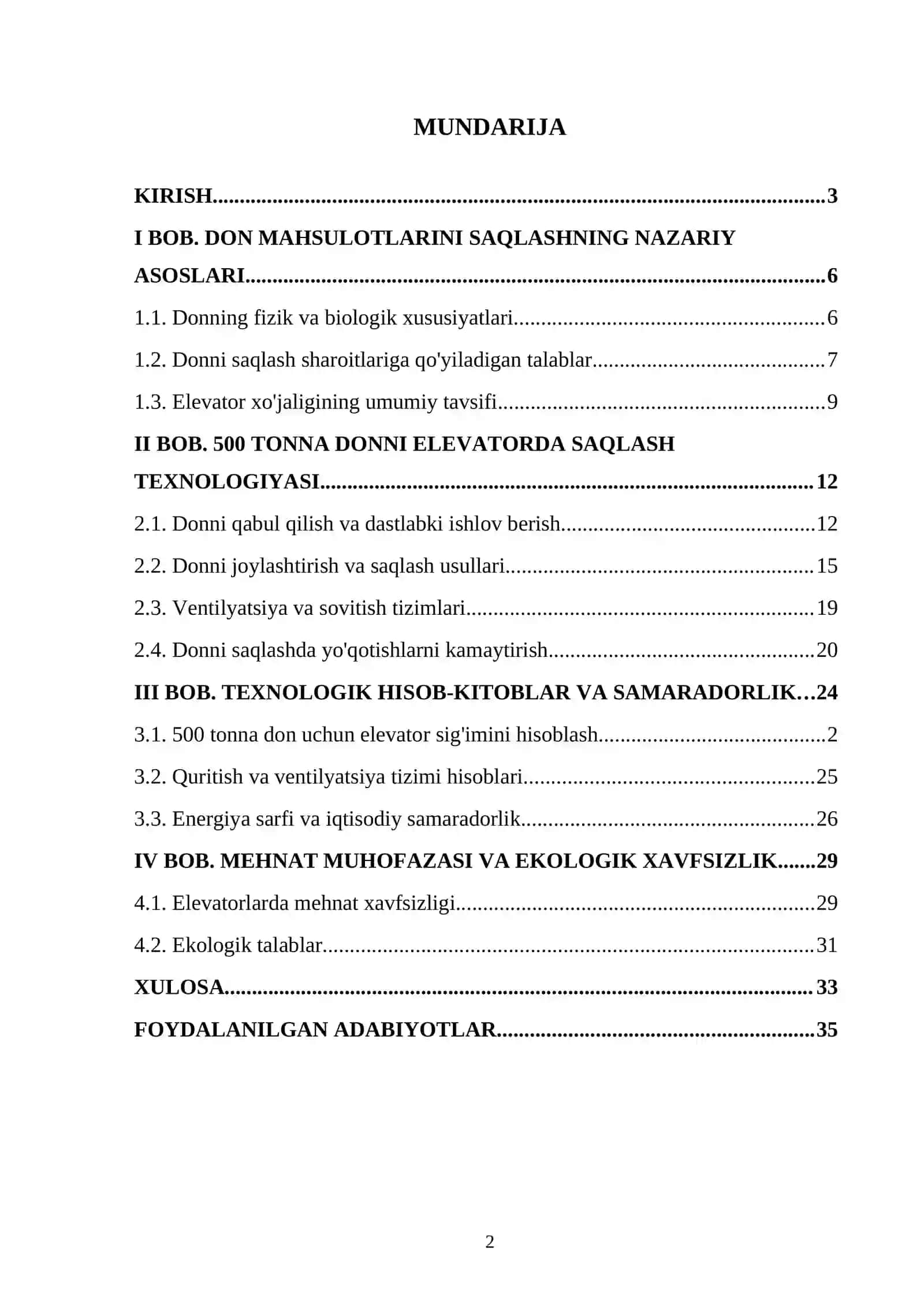 500 tonna donni elevatorda saqlash kurs ishi (2) 2
