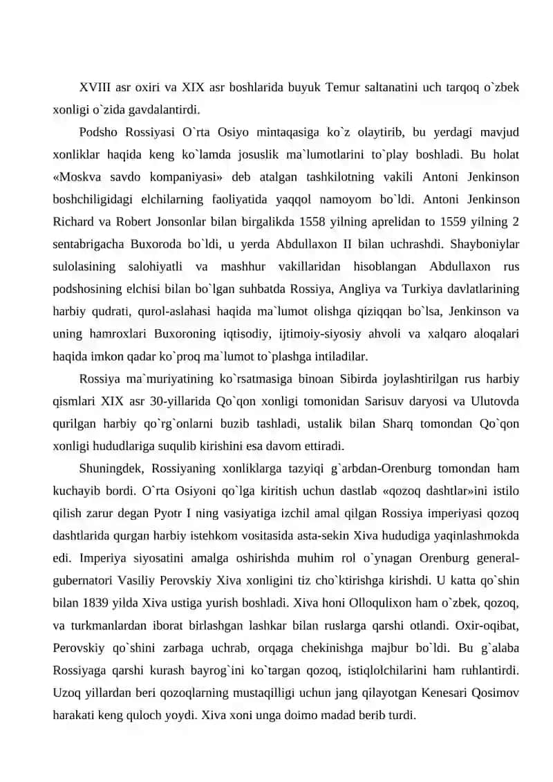 Chor Rossiyasining Turkistonda yuritgan mustamlakachilik siyosati 2