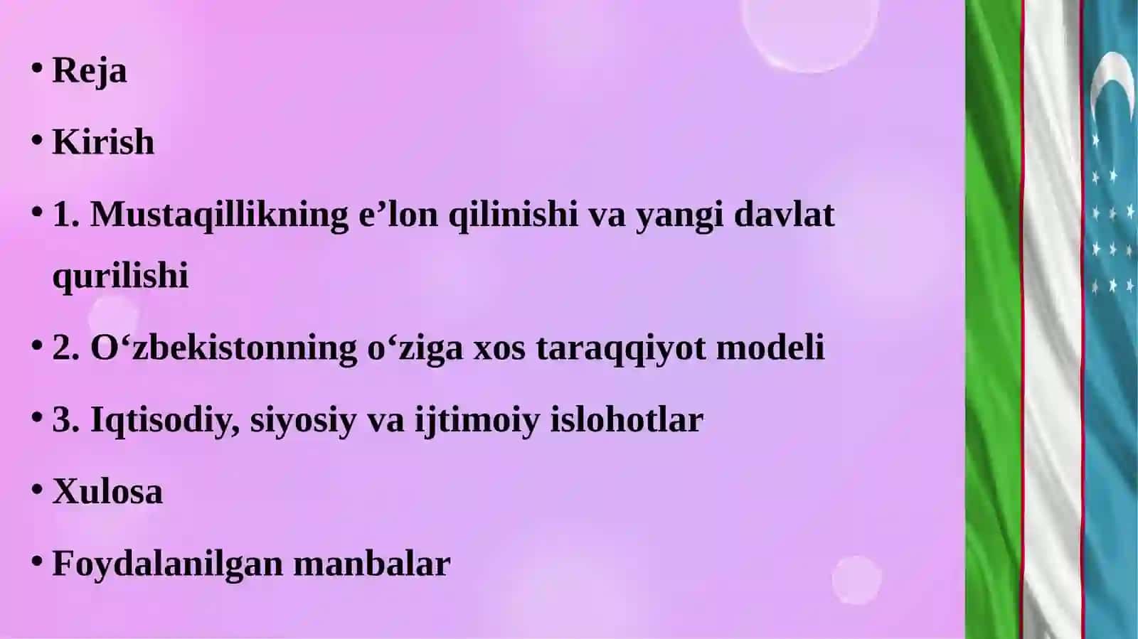 O‘zbekistonning o‘ziga xos istiqlol va taraqqiyot yo‘li 2