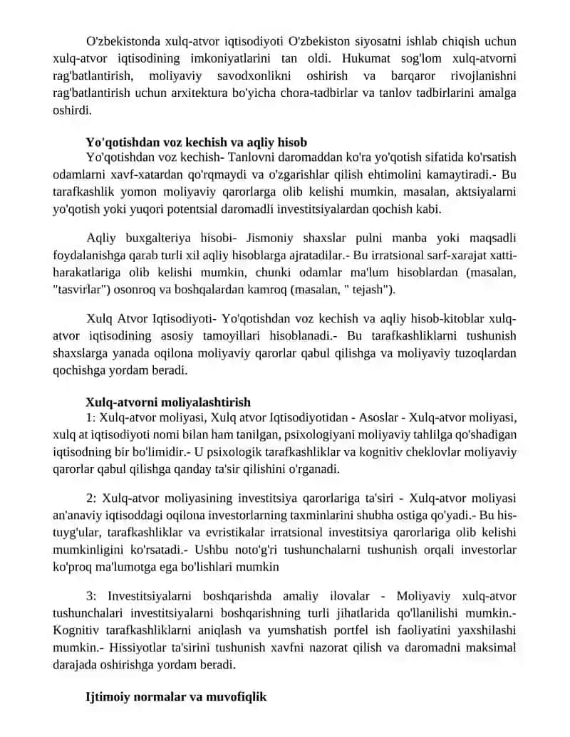 Xulq Atvor Iqtisodiyotidan Referat 20 Varoqli 2