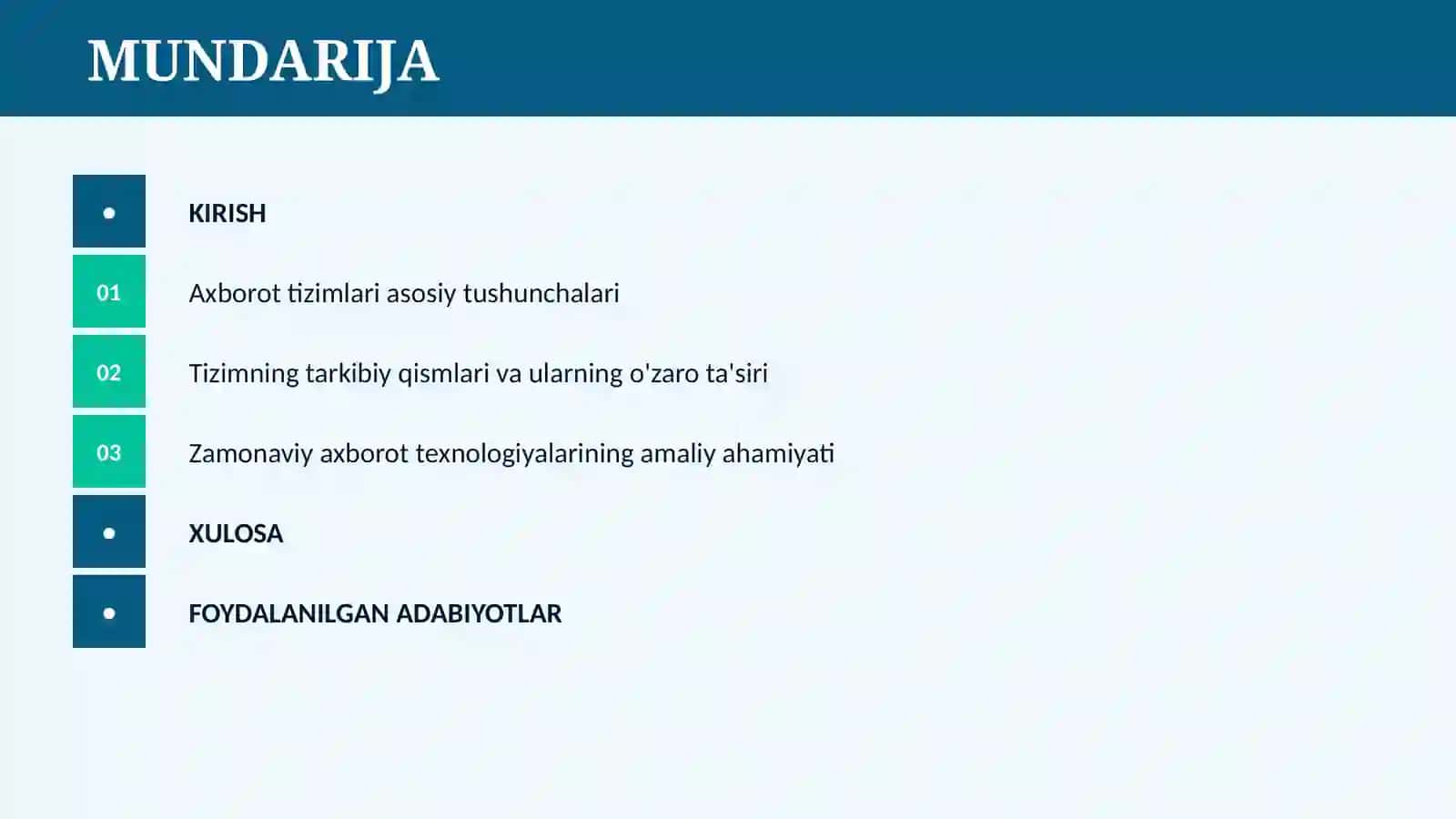 AXBOROT TIZIMLARI VA AXBOROT TEXNOLOGIYALARI 2