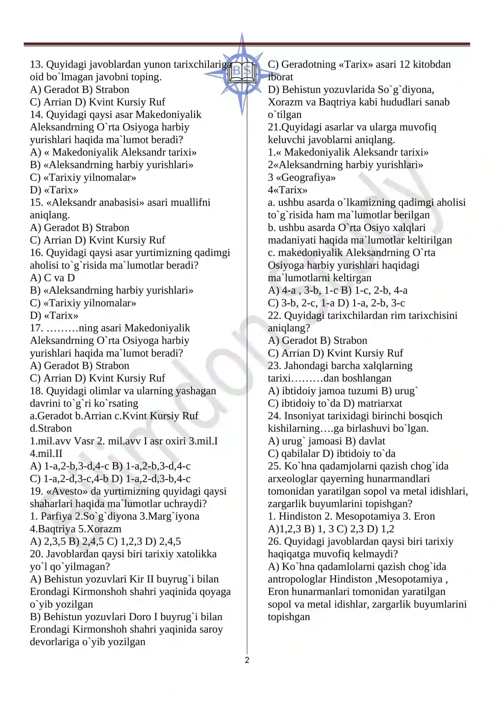 O'rta Osiyo xalqlari tarixi to'g'risida 2