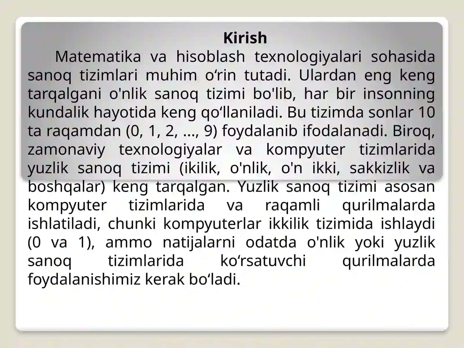 “O'nlik” va “Yuzlik” mavzusida misol va masalalar yechishni o'rgatish metodikasi 2
