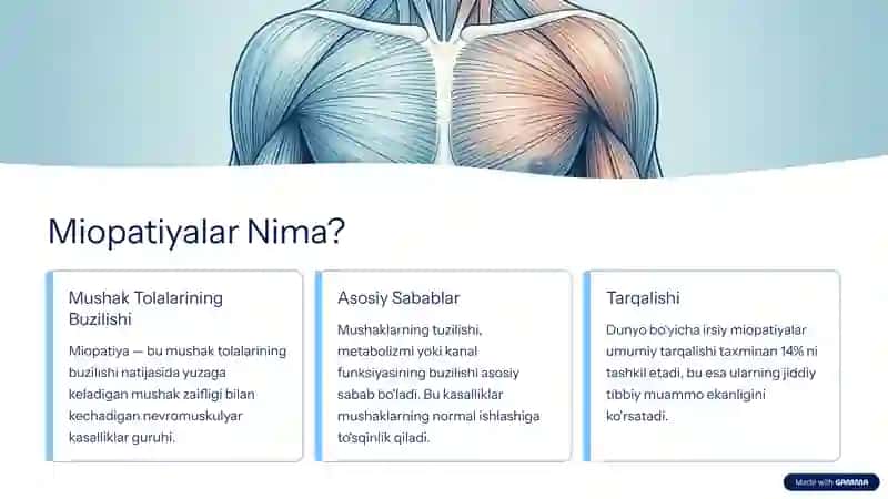 Nerv mushak distrofiyalari- Miopatiyalar (Dyushen, Erba, Bekker). Multifaktorial kasalliklar. Etiologiya, patogenez, differensial diagnostikasi 2