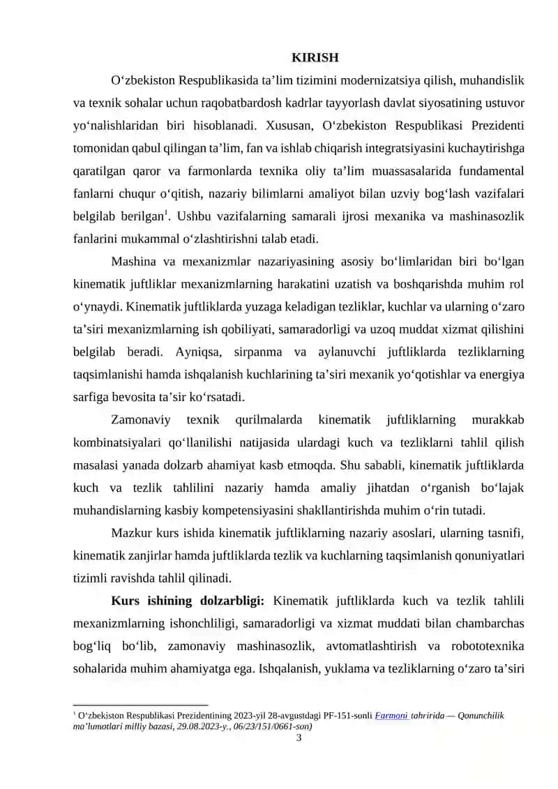 KINEMATIK JUFTLIKLARDA KUCH VA TEZLIK 2