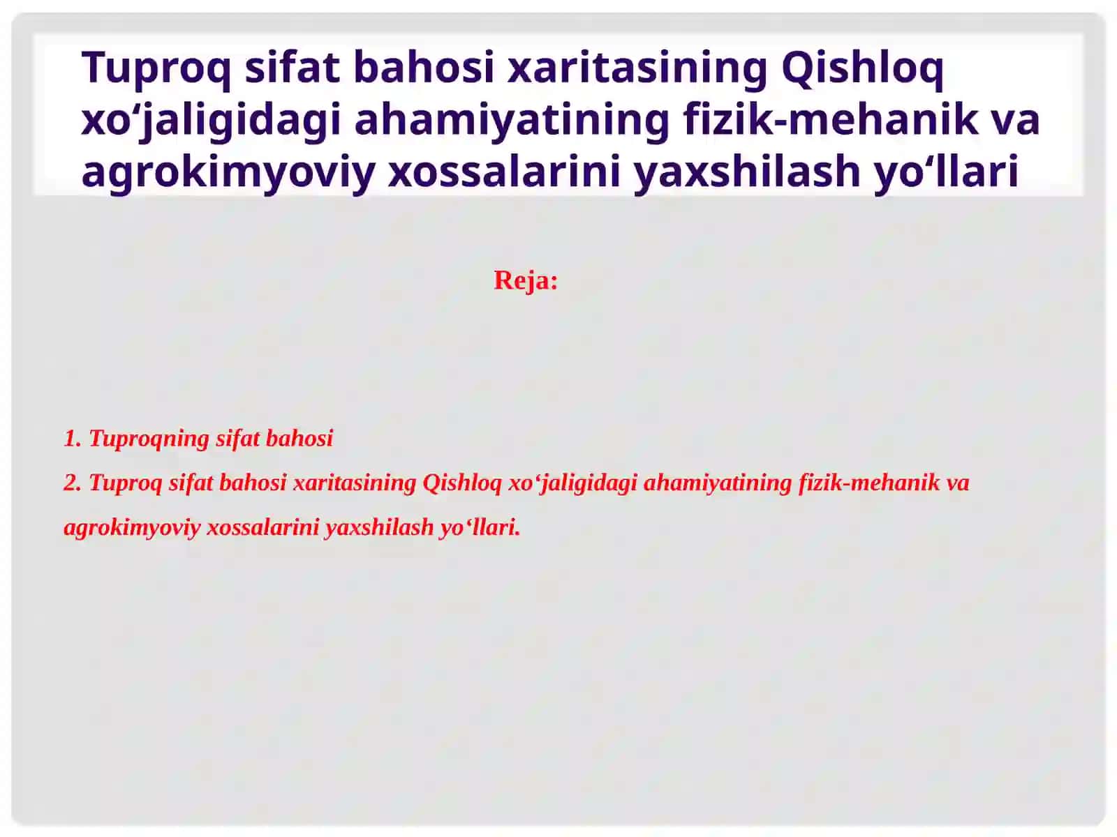 Tuproqning sifat bahosi 2