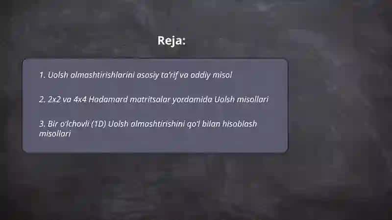 Uolsh almashtirishlari 2